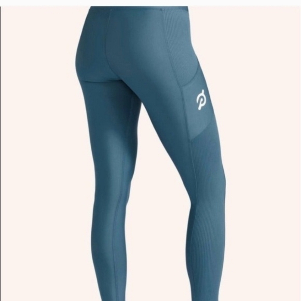 Peloton Show Up Ribbed Side Pocket Blue Legging Cycling Running #214 Gym
